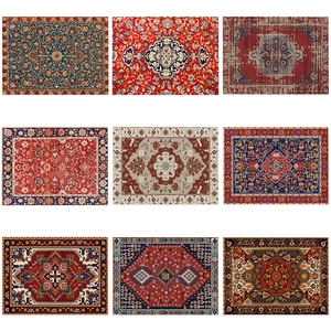 Nine diverse bohemian printed linen placemats with vintage mandala and geometric patterns