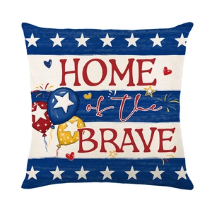American patriotic square pillowcase with Home of the Brave print and star decorations