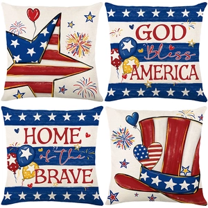 Set of 4 American Independence Day pillow covers with stars and stripes polyester fabric