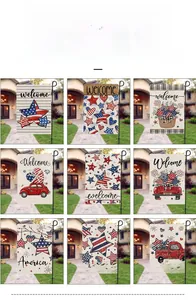 Détails rapprochés de drapeaux de jardin double face Independence Day avec motifs d'étoiles