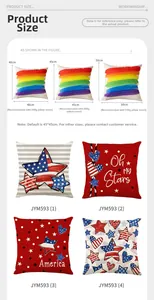 Guía de tallas de fundas de cojín USA que muestra medidas de 40x40cm a 50x50cm con diseño