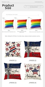 Size chart for Independence Day pillow covers in 40x40, 45x45, and 50x50 cm variants