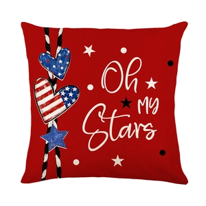 Housse de coussin rouge Fête de l'Indépendance avec étoiles, rayures et texte