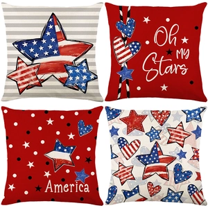 Lot de 4 housses de coussin Fête de l'Indépendance avec étoiles et rayures rouges