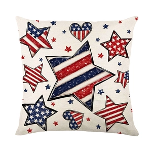 Independence Day patriotic star and heart print cushion cover on vintage polyester fabric