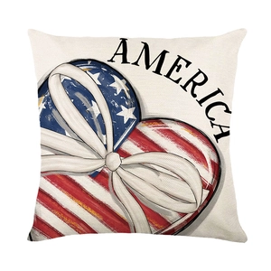 Patriotic USA Independence Day pillow cover with heart star stripes design and America text