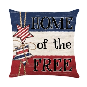 Independence Day pillow cover with red blue stripes and HOME of the FREE text print