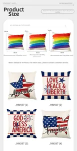 Size chart for Independence Day pillow covers showing dimensions and weight in 40cm to 50cm