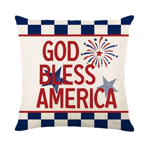 God Bless America patriotic pillow cover with red stars and fireworks on white background