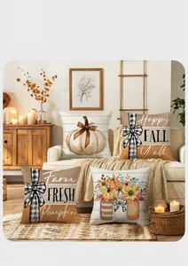 Cozy autumn pumpkin and sunflower print pillow covers displayed on a sofa with decor