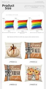 Size guide for pumpkin harvest pillow covers showing 40cm, 45cm and 50cm dimensions