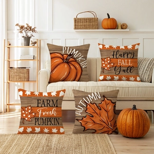 Throw Pillow Covers Polyester Linen Blend Autumn Pumpkin Maple Leaf Farmhouse Home Decor Sofa Couch Thanksgiving