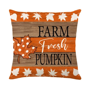 Fall themed decorative pillow cover featuring a Farm Fresh Pumpkin maple leaf print