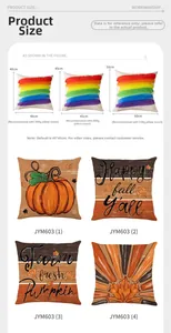 Size guide for autumn pillow covers in 40cm, 45cm, and 50cm with recommended insert weights