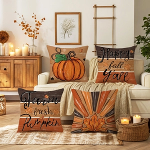 Fall Decorative Pillow Covers Pumpkin Maple Leaf Print Autumn Harvest Cushion Cases For Sofa Couch Farmhouse Style Polyester