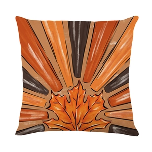 Fall maple leaf decorative pillow cover with orange and brown stripes for sofa decor