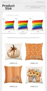 Size chart for autumn pillow covers with polyester botanical prints and dimension guides