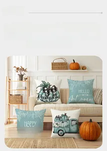 Lot de 4 housses de coussin d'automne avec citrouilles vertes et textes de récolte