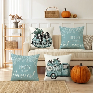 Housse de Coussin Nordique Festival de la Récolte d'Automne Citrouille Camion Polyester Happy Harvest Décoratif Pour Canapé Maison