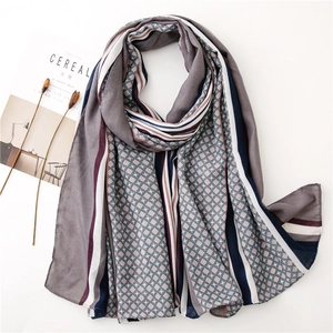 Women Long Scarf Shawl Cotton Polyester Blend Floral Stripe Geometric Pattern Sunscreen Lightweight Retro Style