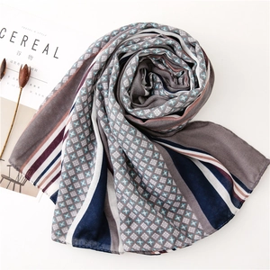 Retro striped cotton linen scarf with geometric patterns and neutral color block design