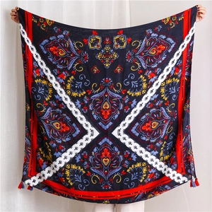 Long Scarf Schal Polyester Baumwolle Leinen Gefühl Böhmischen Blumenmuster Quaste Fransen Retro Ethnischen Stil Frauen