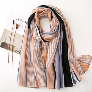 Long summer stripe shawl scarf in orange and black chiffon for sun protection