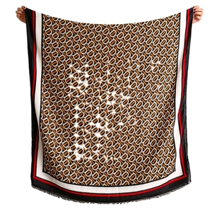 Écharpe À Imprimé Monogramme Femmes Douce Sensation Coton Lin Long Châle Chaud Enveloppement Vintage Élégant Hiver Glands