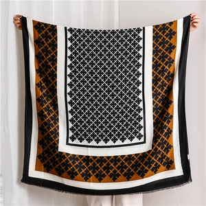 Women Scarf Shawl Satin Cotton Polyester Geometric Pattern Color Block Retro Large Tassels Versatile Wrap