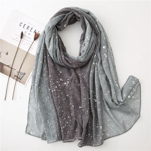 Detail of grey gradient cotton linen scarf with starry silver splash ink pattern effect