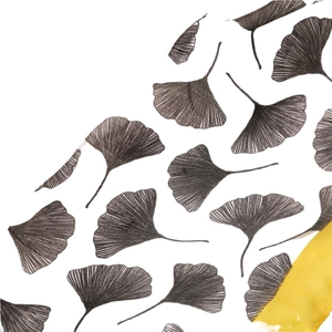Boho ginkgo leaf print sun protection scarf with yellow contrast border for women