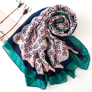 Plum blossom print cotton linen scarf shawl for sun protection and beach vacation