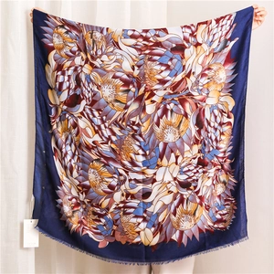 Damen Ethno Schal Blumenmuster Baumwolle Polyester Sonnenschutz Strandtuch Elegantes Protea Großer Wickelschal Fransen
