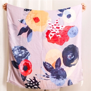 Ethnic style light purple scarf with large abstract floral patterns for women