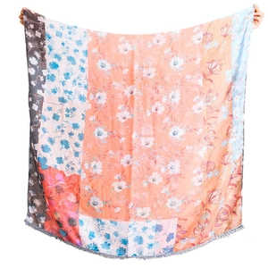 Floral print lightweight scarf for women featuring a colorful pattern and tassel edges