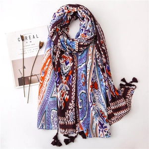 Sciarpa Da Donna Bohemien Con Stampa Paisley Nappine Scialle Grande Misto Cotone Poliestere Vintage Etnico Solare