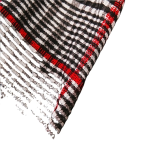 Classic British style black and red gradient plaid scarf with handmade tassels for women