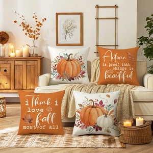 Autumn Harvest Thanksgiving Pumpkin Maple Leaf Decorative Pillow Case Polyester Cushion Cover For Sofa Living Room Farmhouse Decor
