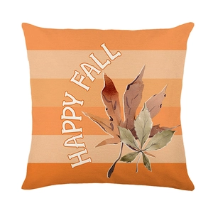 Square fall harvest decorative pillow cover with orange stripes and Happy Fall design