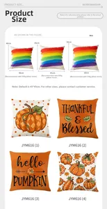 Size chart for pumpkin print pillow covers showing 40cm, 45cm and 50cm dimensions