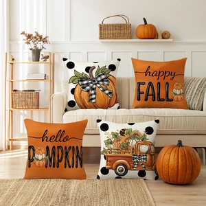 Federa per Cuscino Quadrata Decorativa con Stampa di Lettere e Zucche di Halloween Raccolto Autunnale Ringraziamento Effetto Lino Poliestere per Divano