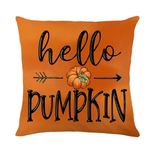 Orange harvest festival pillowcase featuring a pumpkin and hello PUMPKIN printed text