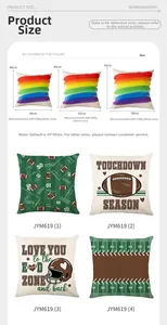 Size guide for rugby print pillowcases showing dimensions and recommended weights