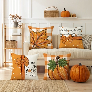 Federe Cuscini Halloween Autunno Foglia Acero Zucca Stampa Decorativa Lino Divano Fodera Per Cuscino Decorazione Ringraziamento