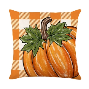 Fodera per cuscino decorativo zucca e foglia d'acero a quadri arancioni Halloween