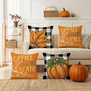 Federa Autunnale Con Zucca E Foglia Di Acero Buffalo Plaid Poliestere Copricuscino Decorativo Per Giorno Del Ringraziamento Soggiorno Divano Casa