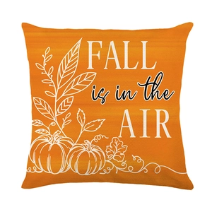 Fodera per cuscino arancione autunnale con zucca e scritta Fall is in the Air