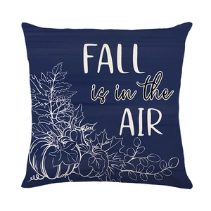 Fall is in the Air navy blue pumpkin pillow cover with rustic leaf autumn illustrations