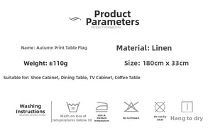 Détails du chemin de table en lin: taille 180x33cm, poids 110g et conseils d'entretien