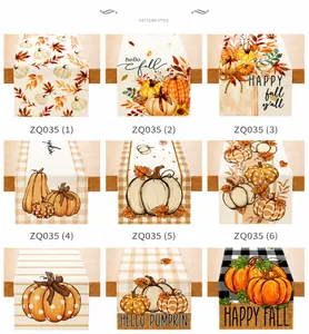 Détail de neuf motifs de chemin de fer de table d'automne avec citrouilles et érables